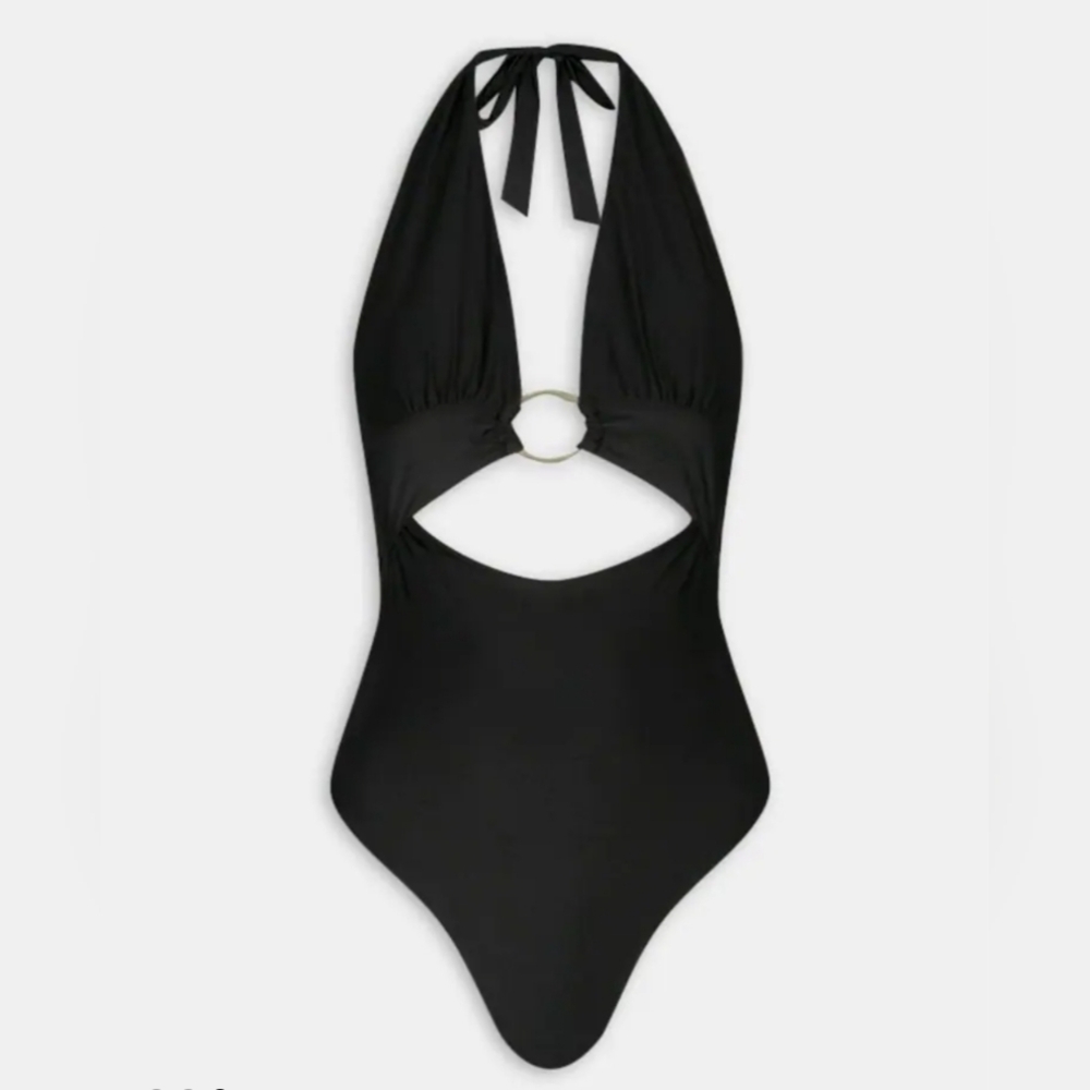 TALA Black Halter Plunge Gold Ring Bikini Swimsuit - Picture 4 of 7